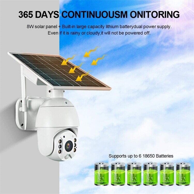 PTZ SOLAR Security 4MP HD Camera AI Human Detection 12M,2-Way Audio, Wi-Fi, APP