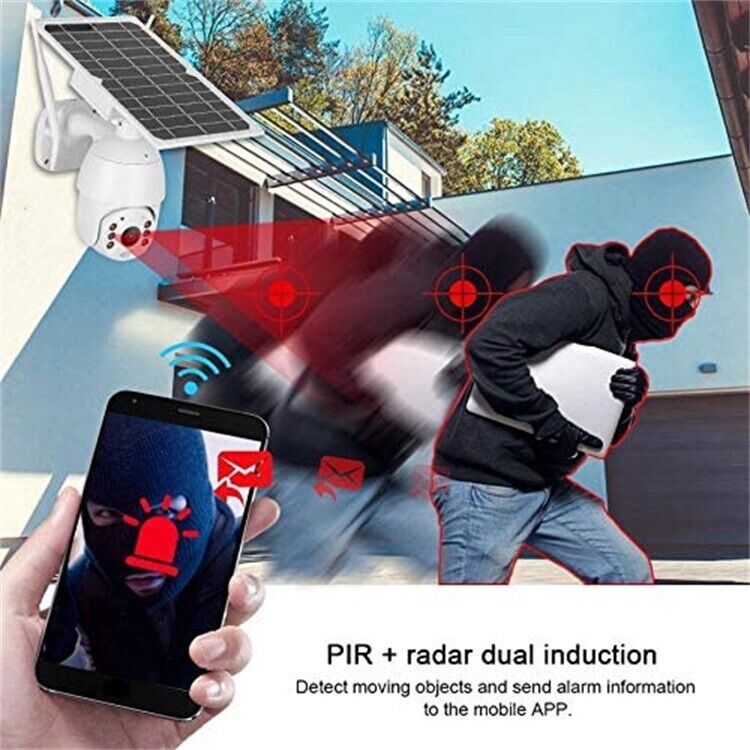 PTZ SOLAR Security 4MP HD Camera AI Human Detection 12M,2-Way Audio, Wi-Fi, APP