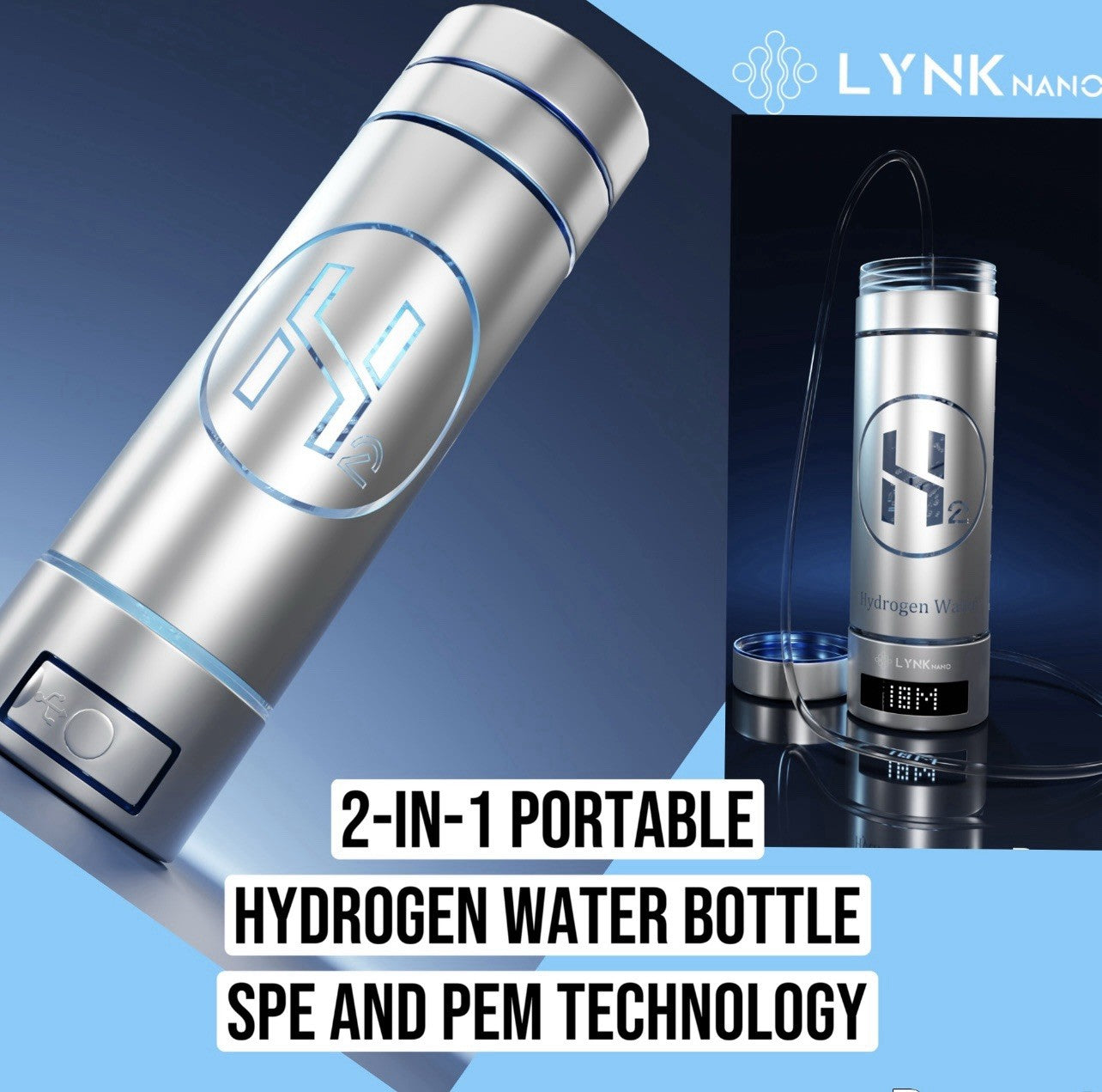 H2 PORTABLE 9000PPb DIGITAL SCREEN 2 in 1 Healthy Hydrogen Drink Cup + Inhaler