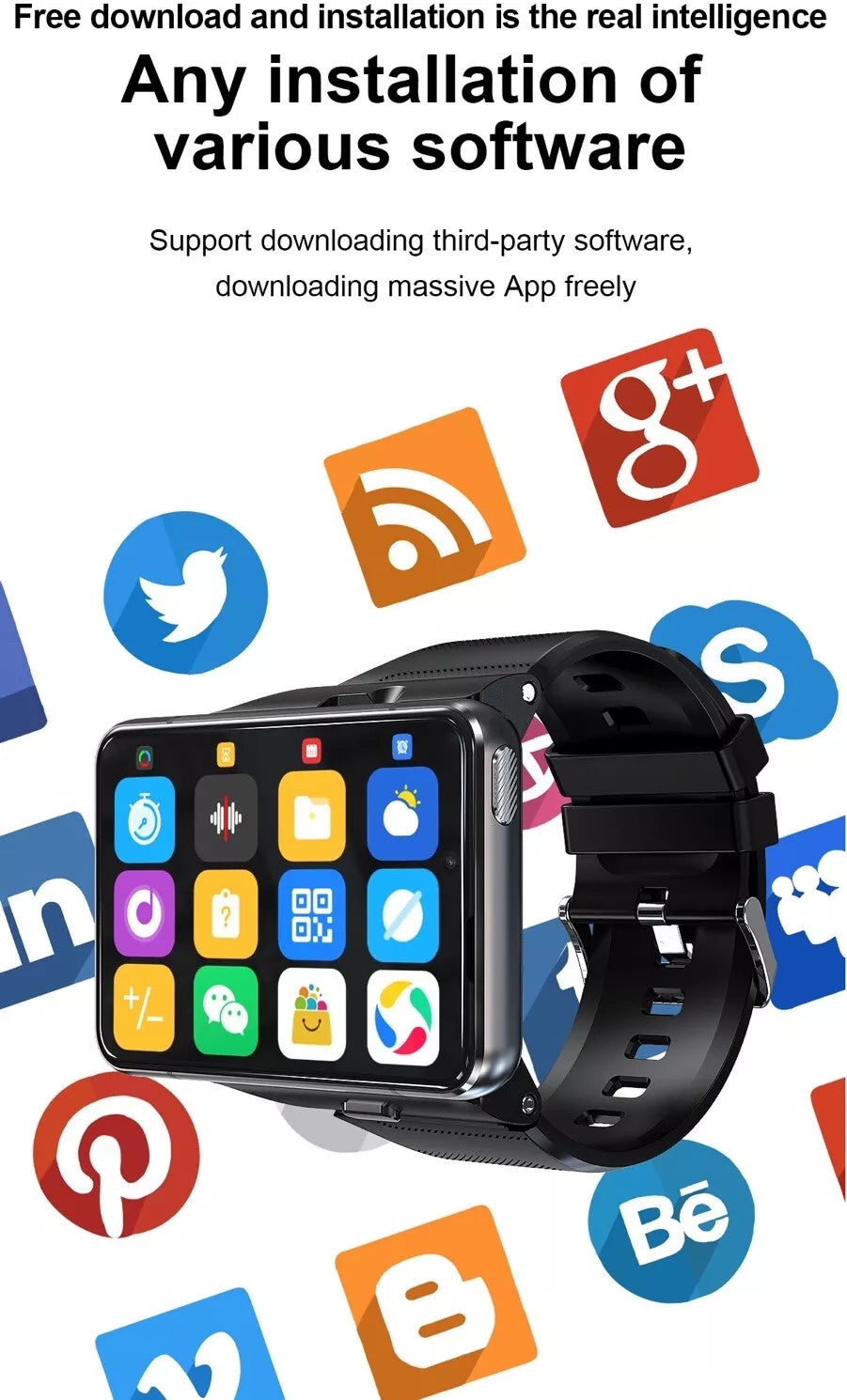LRG 2.88" Touch Screen 4G SMRTWATCH PHONE Android 9.0 GPS, 2 Cameras 4+64GB, (SILVER) USA