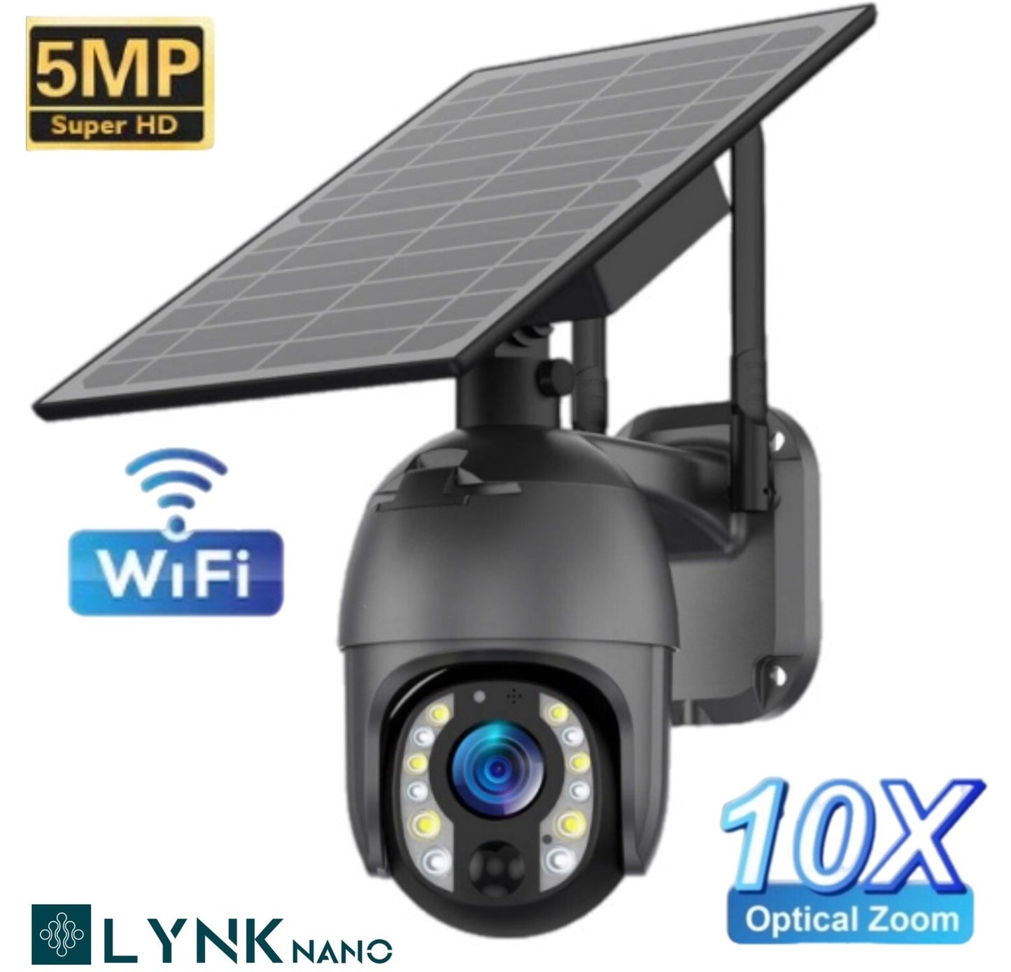 PTZ 5MP 10X Zoom Solar Security Camera, 12m AI Detection,2-Way Audio, Wi-Fi, App