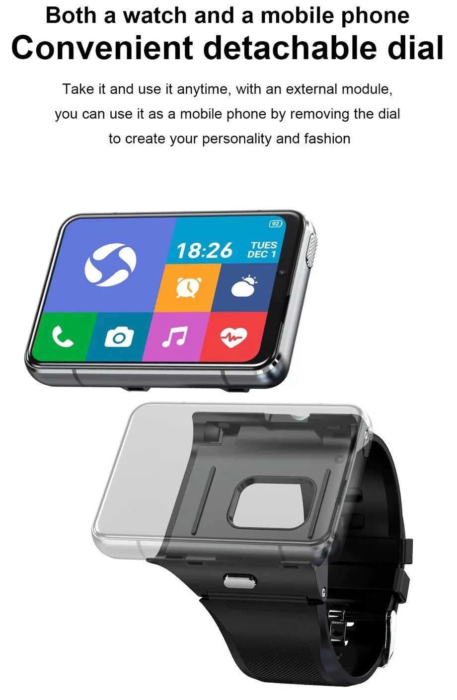 LRG 2.88" Touch Screen 4G SMRTWATCH PHONE Android 9.0 GPS, 2 Cameras 4+64GB, (SILVER) USA