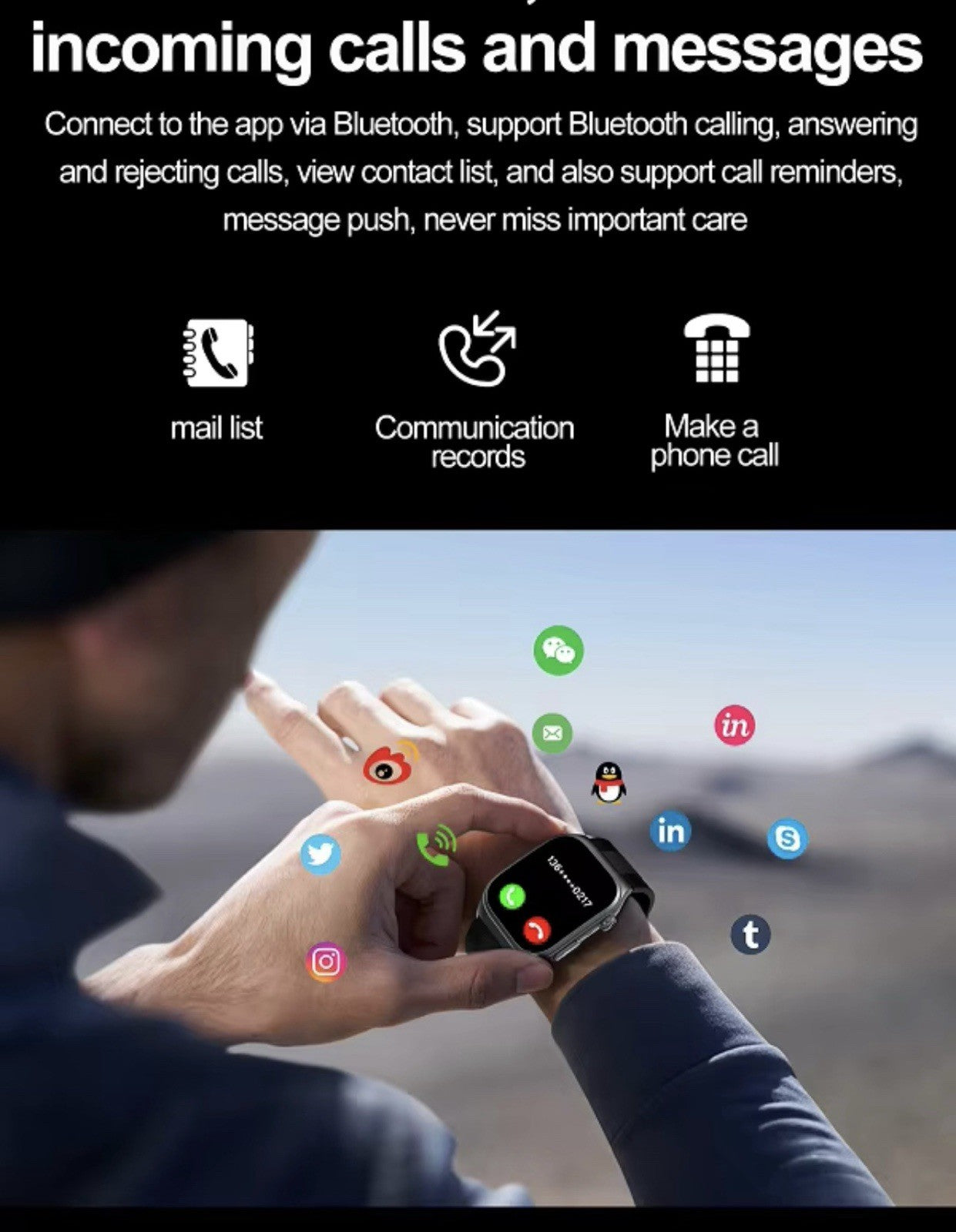 Smart Watch 2.06 AMOLED display Sport and Health,Blood Pressure Airbag Removable