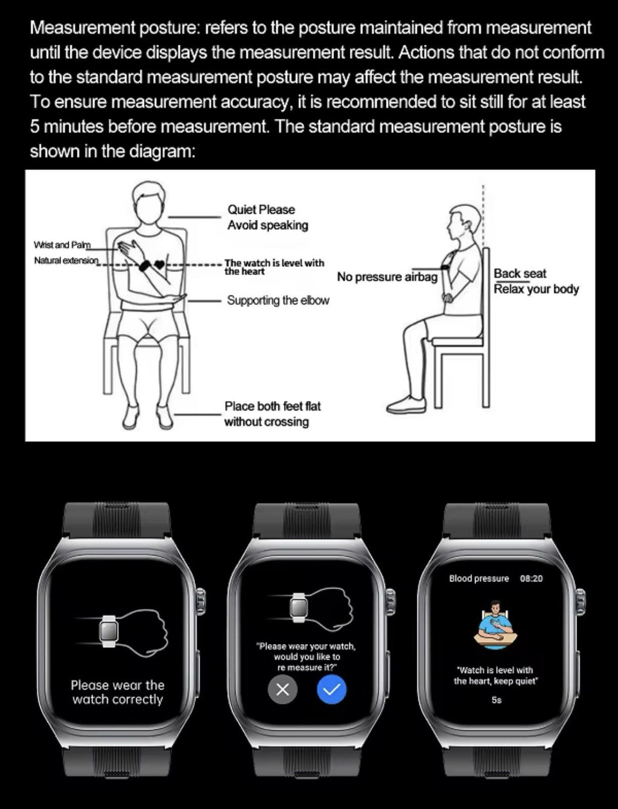 Smart Watch 2.06 AMOLED display Sport and Health,Blood Pressure Airbag Removable