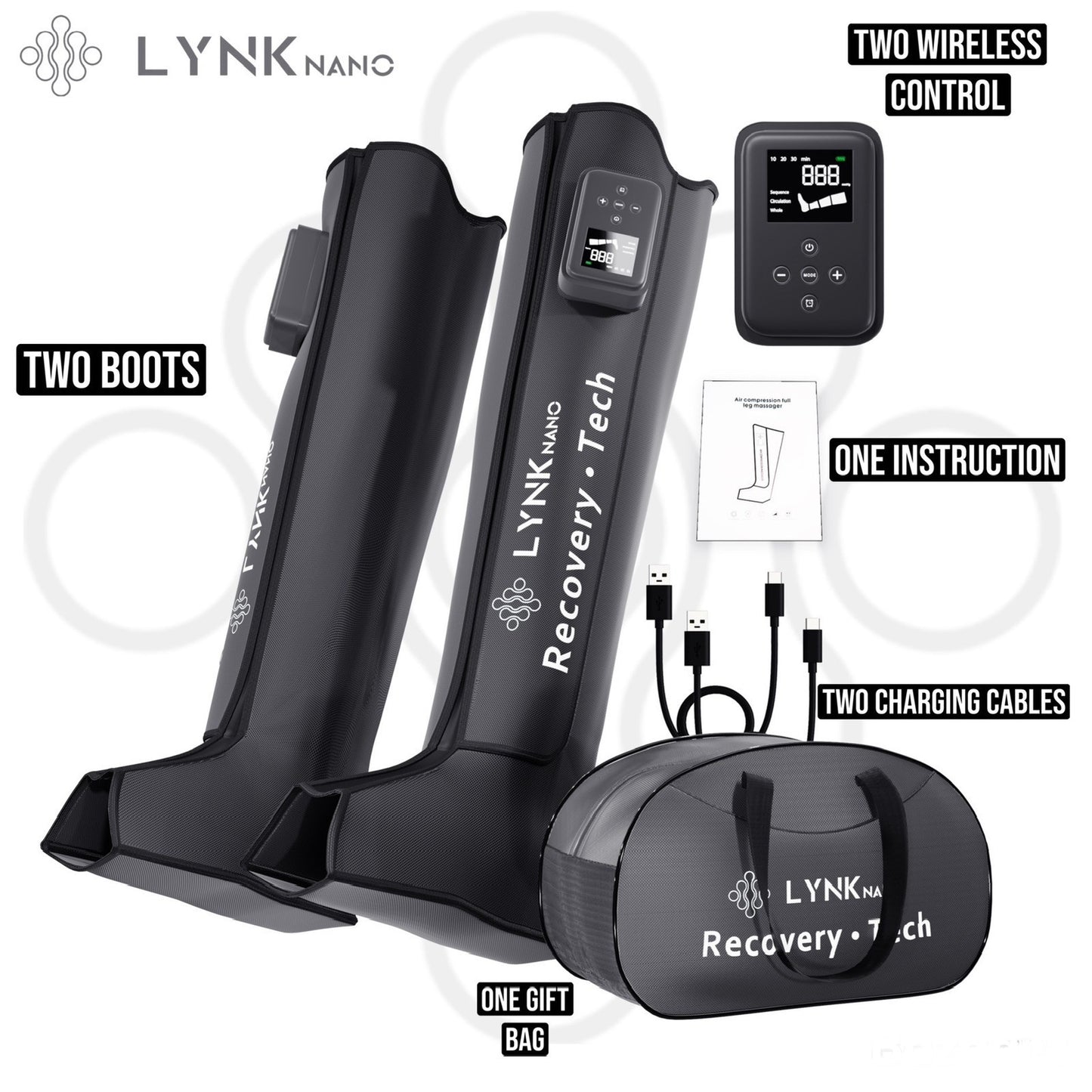 2 Cordless FULL Leg Compression Massager Circulation & Pain Relief, Rechargeable