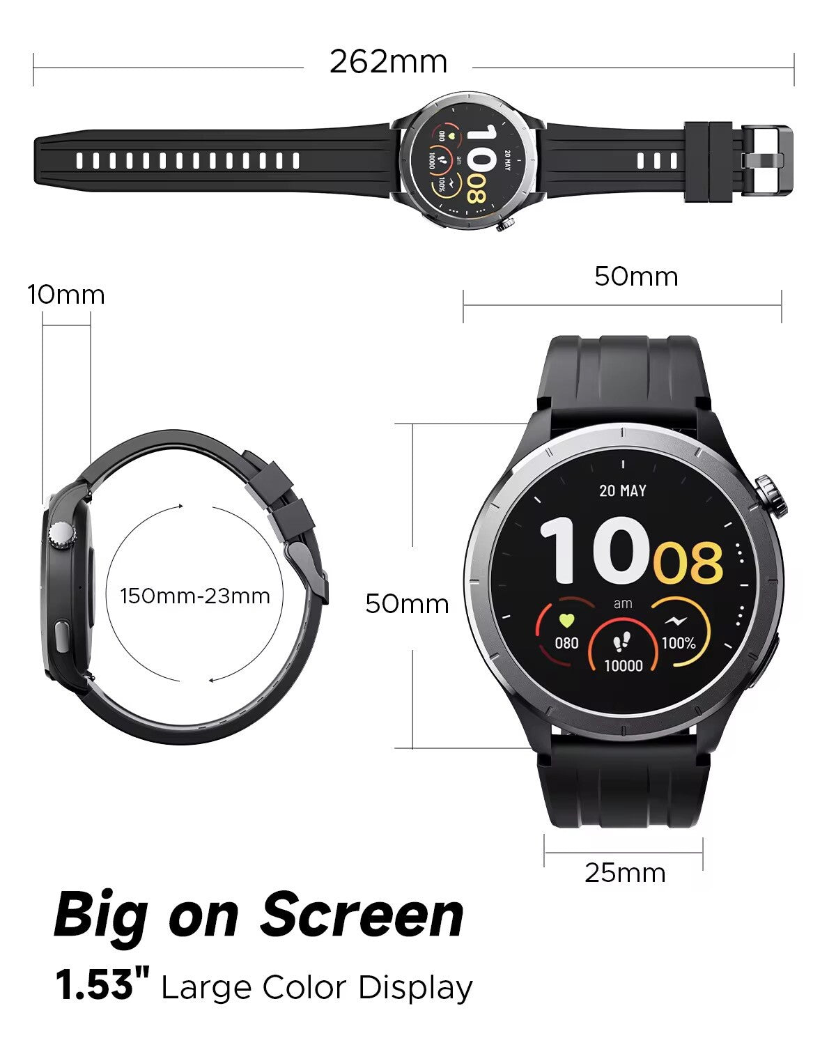 SoundPeats V5.3 SMART WATCH 127 SPORTS & Health+ Blood Pressure Tracking, App, Call (not 4G)