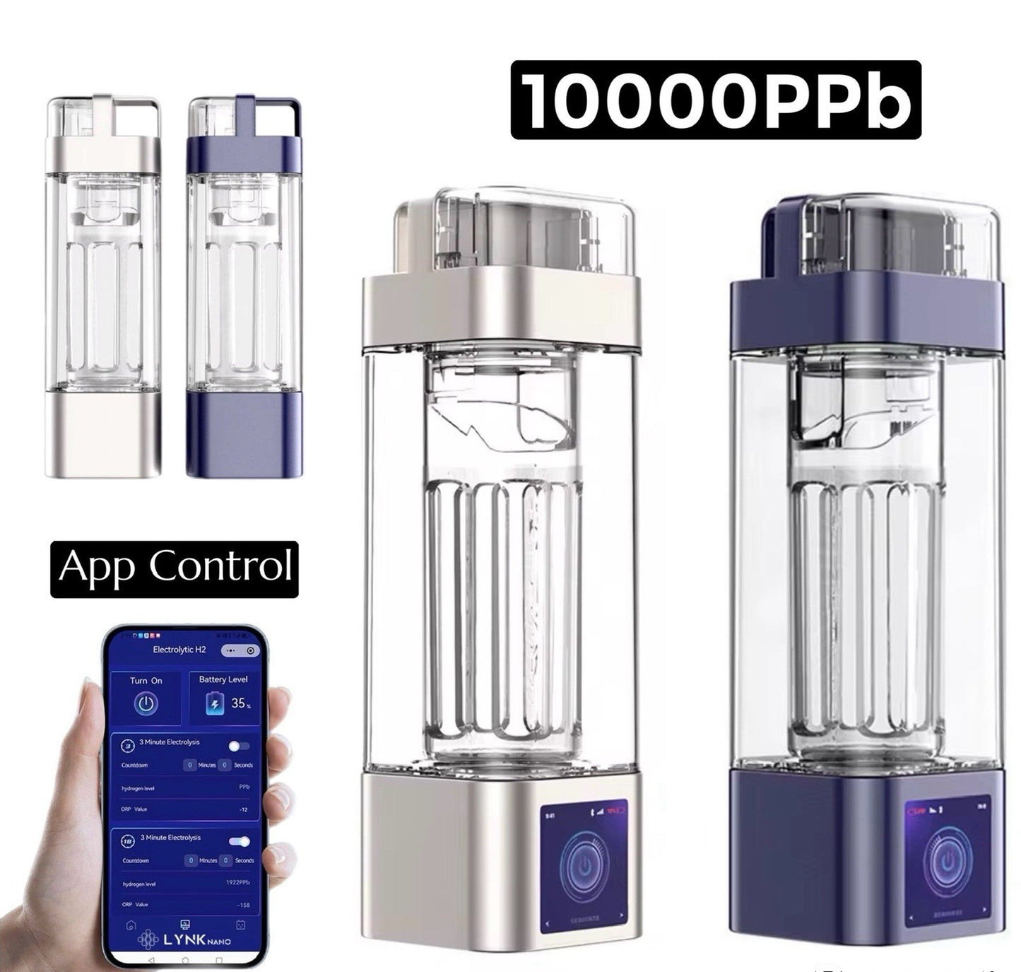 10000PPb H2 Portable TOUCH SCREEN healthy Hydrogen Water Bottle + Inhaler + App