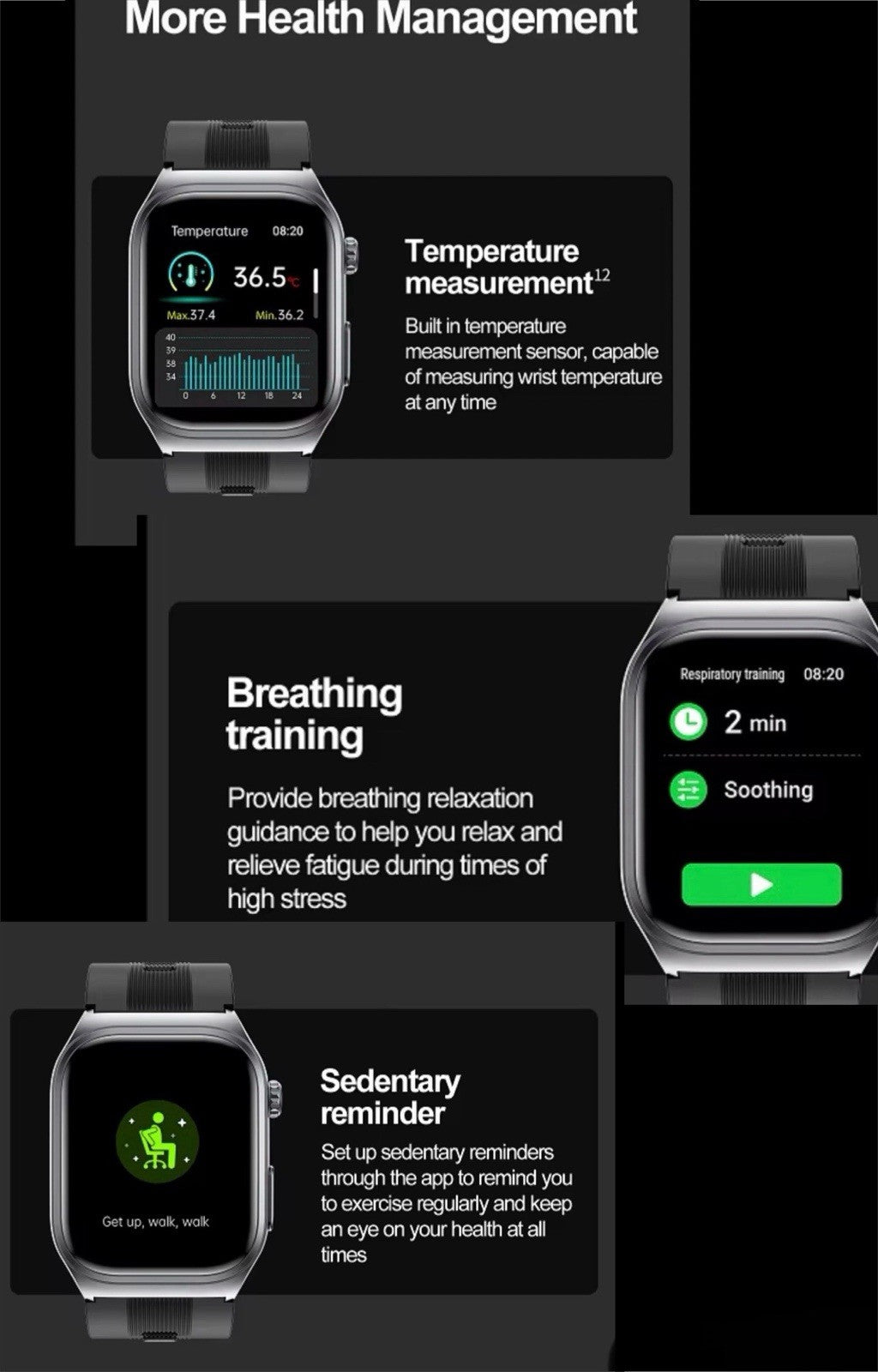 Smart Watch 2.06 AMOLED display Sport and Health,Blood Pressure Airbag Removable