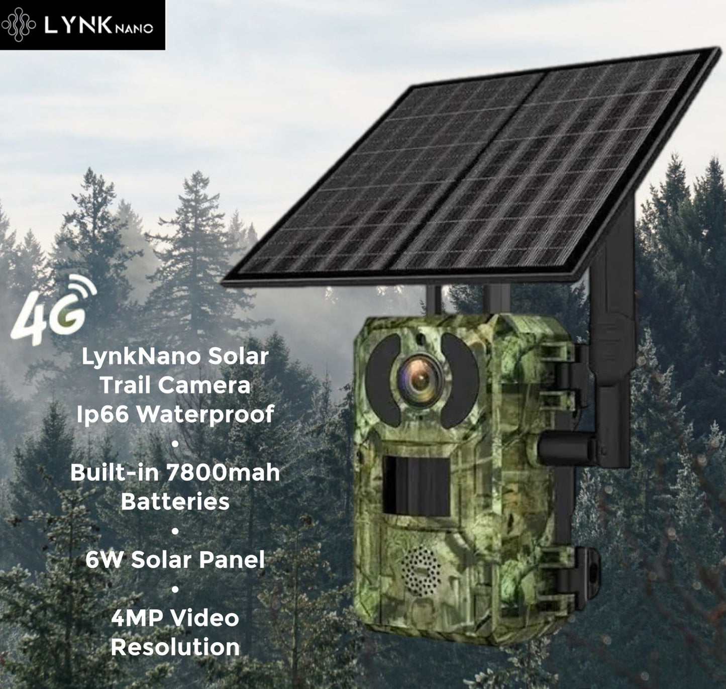 4G SOLAR Hunting Security TRAIL Camera, 4MP, AI 25m Detection, 2-Way Audio, App