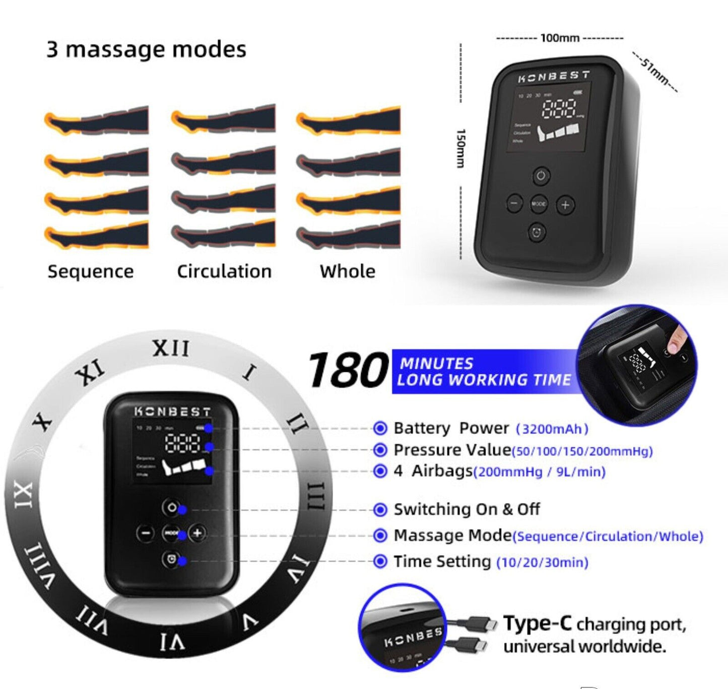 2 Cordless FULL Leg Compression Massager Circulation & Pain Relief, Rechargeable