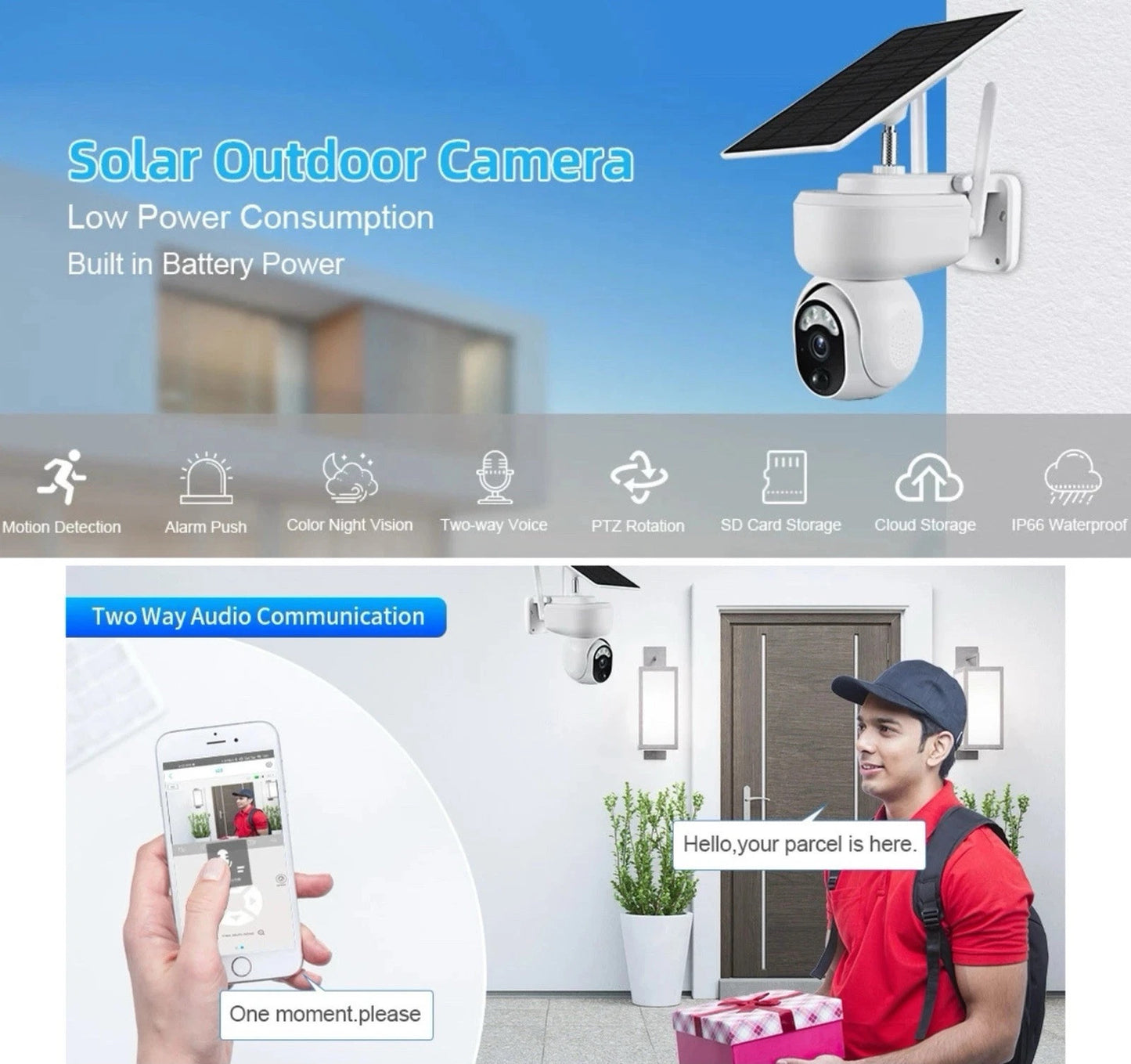 PTZ SOLAR Security 4MP HD Camera 12m AI Human Detection,2-Way Audio, Wi-Fi, APP