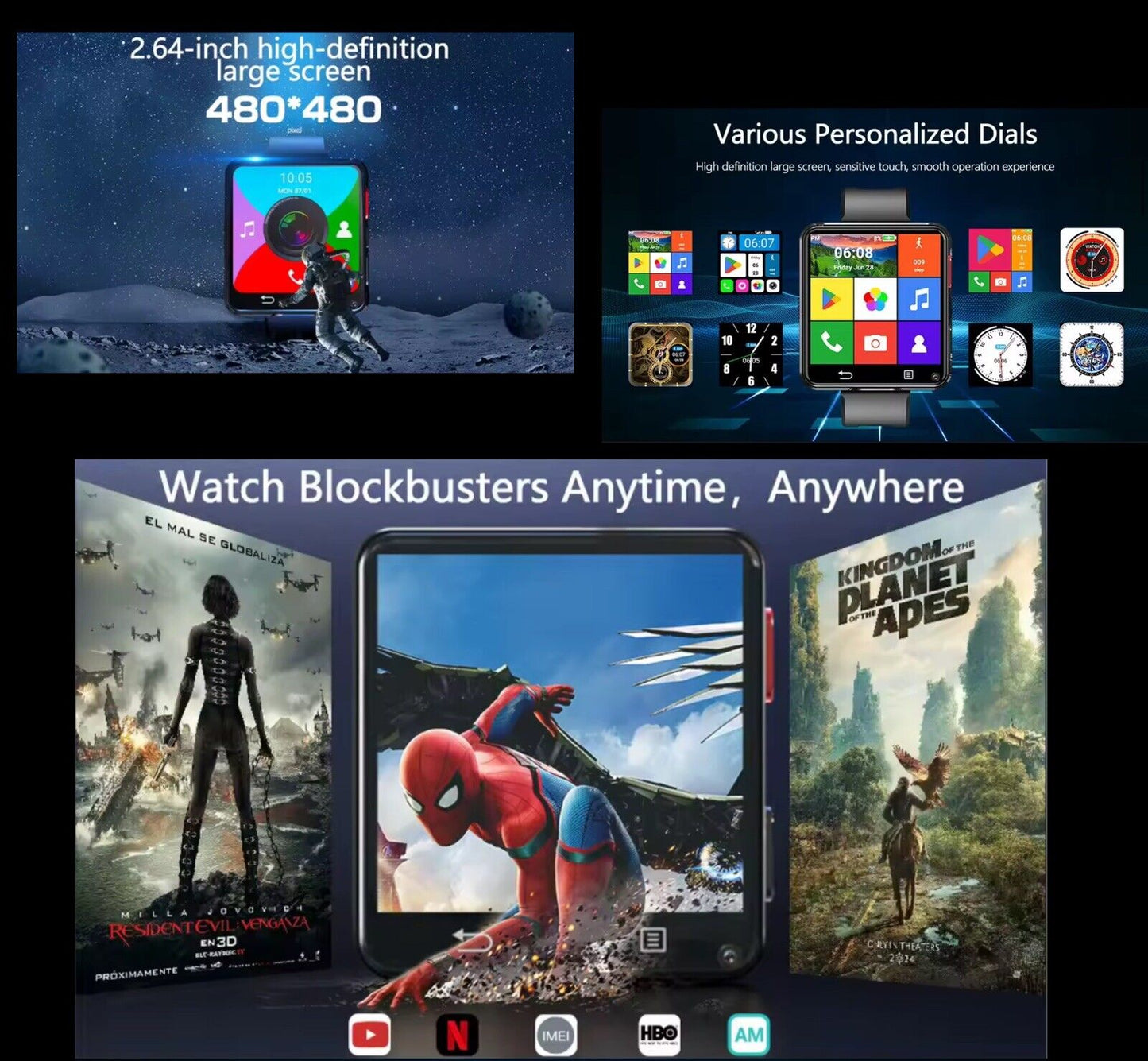 4G 3+32GB SMART WATCH 2.64" HD Screen,5MP +5MP Dual cameras SIM GPS Android 11.0