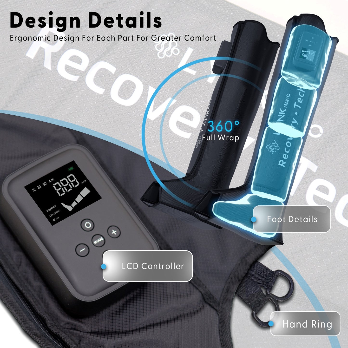 2 Cordless FULL Leg Compression Massager Circulation & Pain Relief, Rechargeable