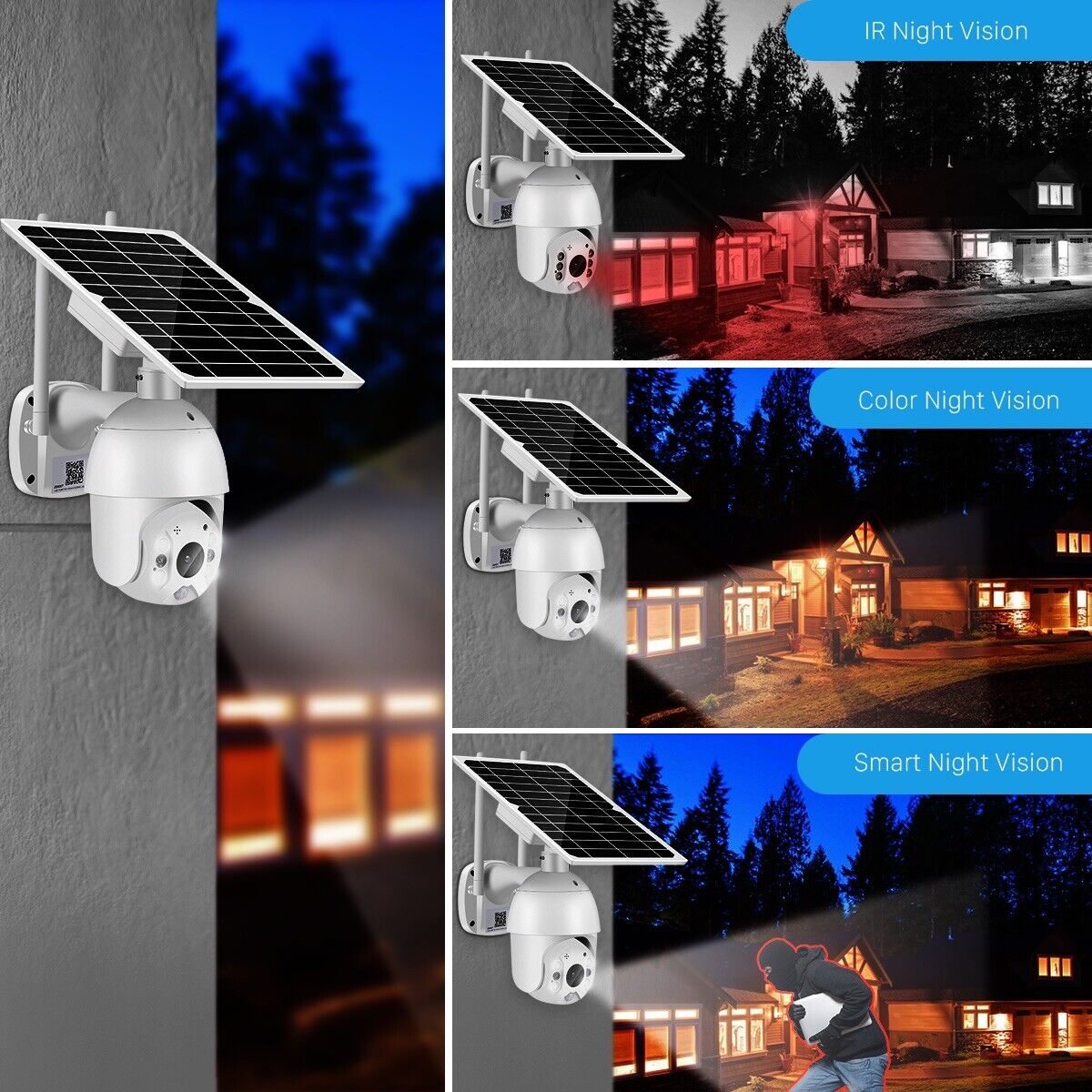PTZ SOLAR Security 4MP HD Camera AI Human Detection 12M,2-Way Audio, Wi-Fi, APP