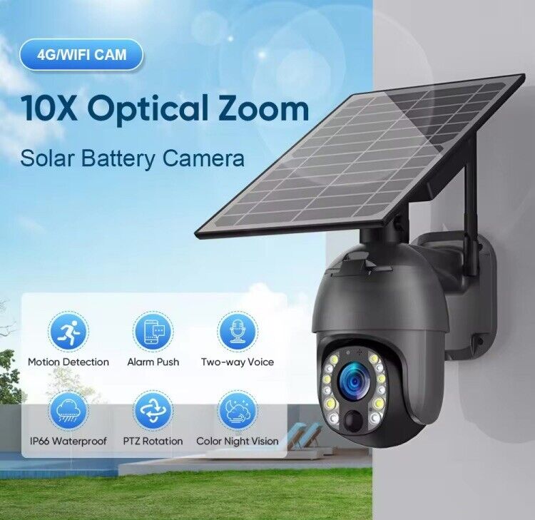 PTZ 5MP 10X Zoom Solar Security Camera, 12m AI Detection,2-Way Audio, Wi-Fi, App