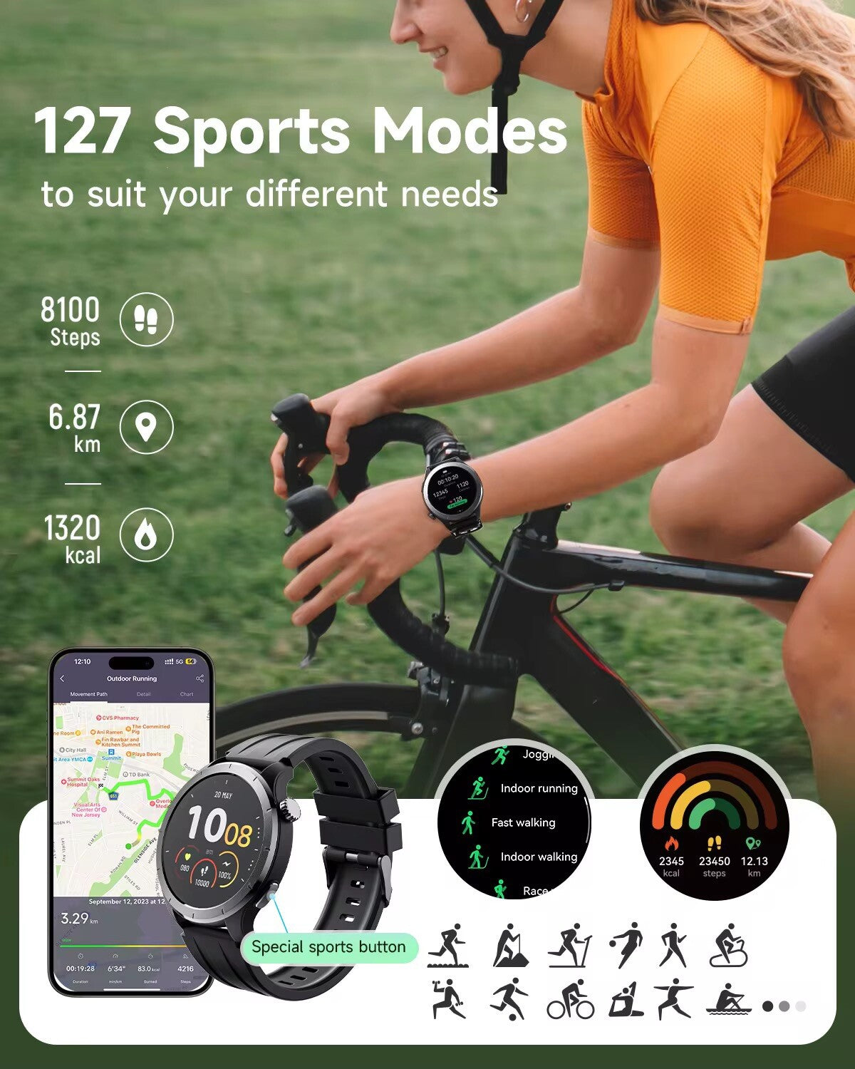 SoundPeats V5.3 SMART WATCH 127 SPORTS & Health+ Blood Pressure Tracking, App, Call (not 4G)