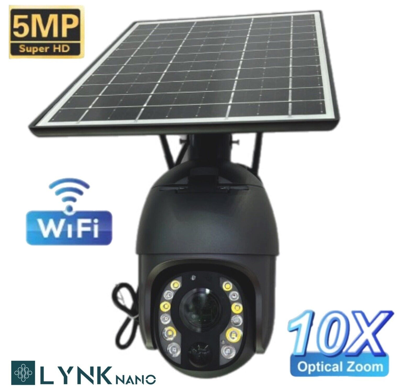 PTZ 5MP 10X Zoom Solar Security Camera, 12m AI Detection,2-Way Audio, Wi-Fi, App