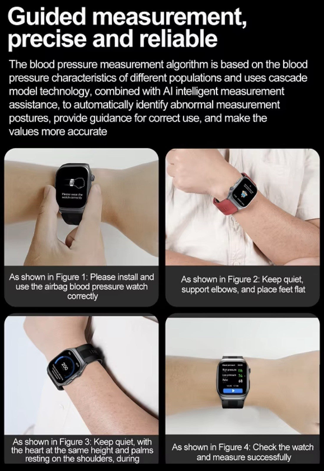 Smart Watch 2.06 AMOLED display Sport and Health,Blood Pressure Airbag Removable