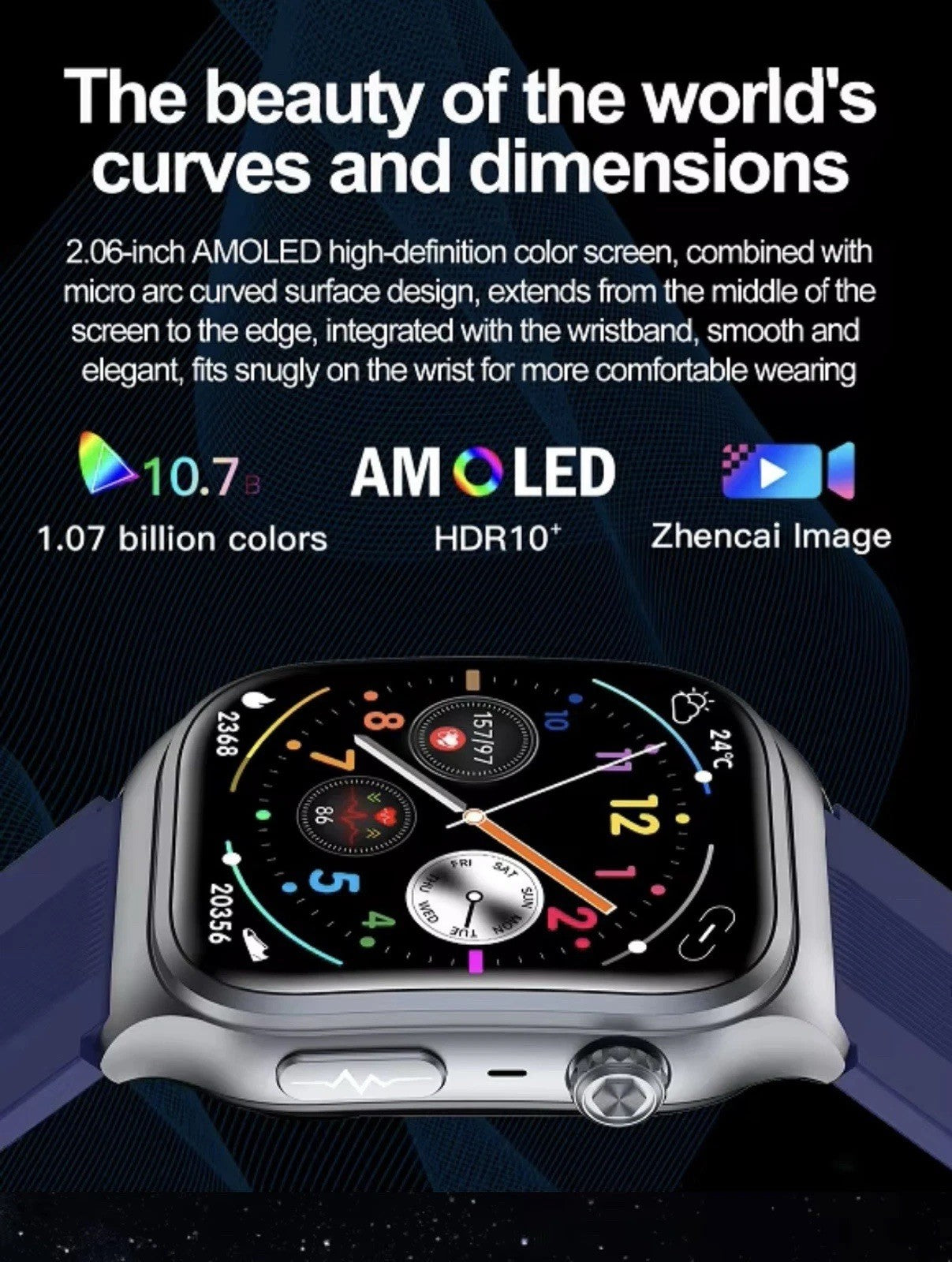 Smart Watch 2.06 AMOLED display Sport and Health,Blood Pressure Airbag Removable