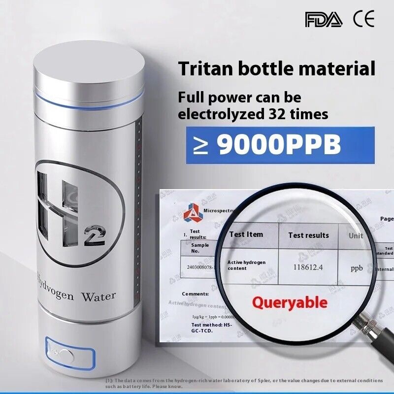 H2 PORTABLE 9000PPb DIGITAL SCREEN 2 in 1 Healthy Hydrogen Drink Cup + Inhaler