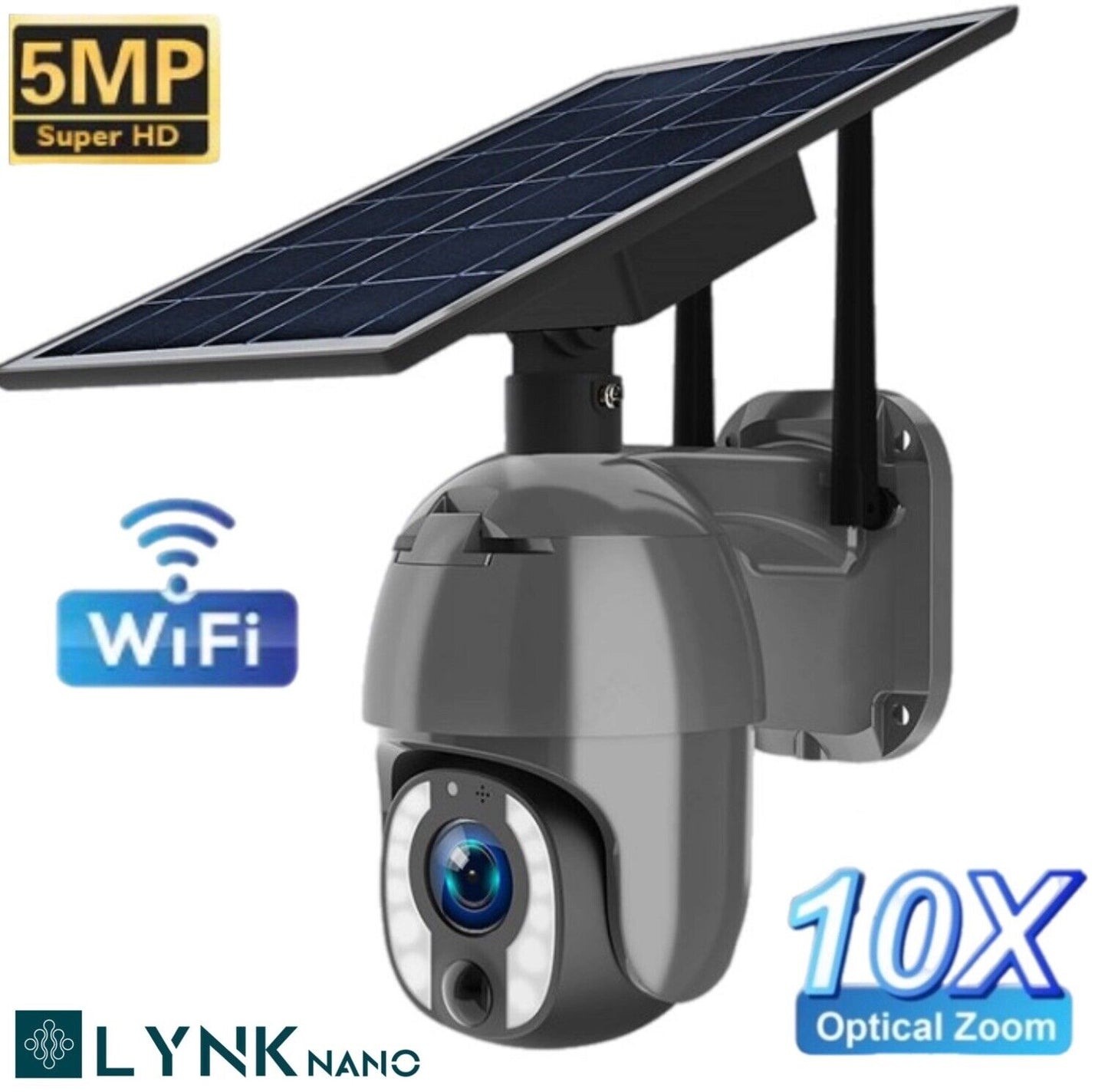 PTZ 5MP 10X Zoom Solar Security Camera, 12m AI Detection,2-Way Audio, Wi-Fi, App