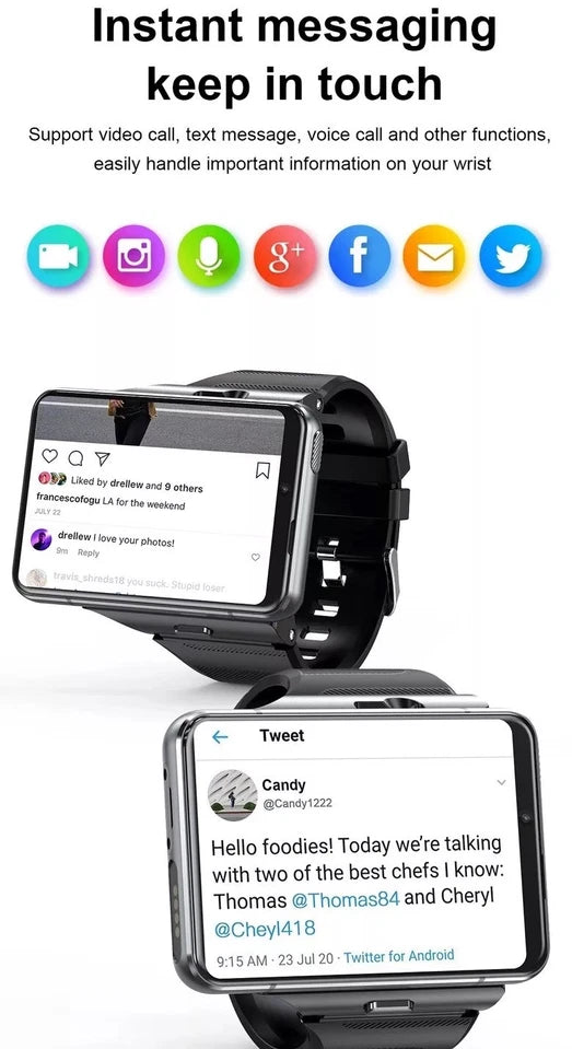 LRG 2.88" Touch Screen 4G SMRTWATCH PHONE Android 9.0 GPS, 2 Cameras 4+64GB, (SILVER) USA