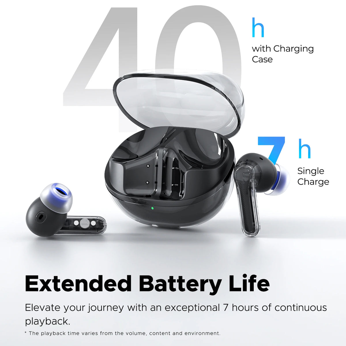 SoundPEATS Clear — Transparent In-Ear Earbuds, 12mm Drivers, ENC, 40-Hour Battery