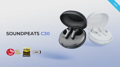 SOUNDPEATS C30 Wireless Earbuds -52dB Hybrid ANC Bluetooth 6.0 Headphones Hi-Res