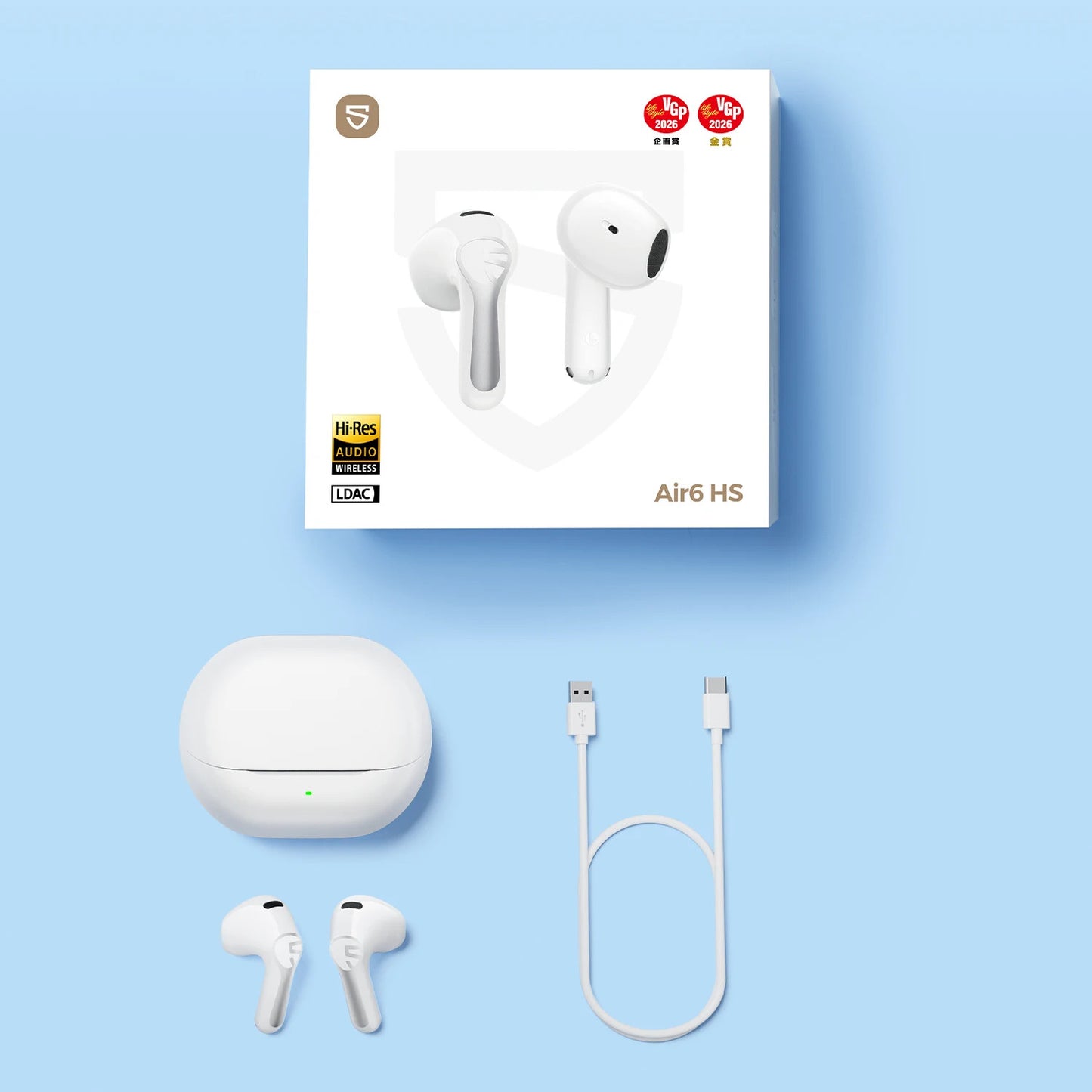 SoundPEATS Air6 HS — Semi-In-Ear Earbuds, LDAC Hi-Res, Bluetooth 6.0, 45-Hour Battery (White)