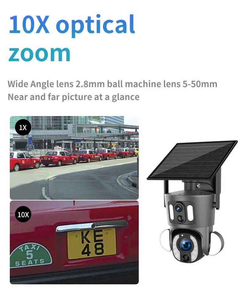 4G 10X Optical ZOOM, 5MP Dual Lens AI SOLAR Security Camera,2-Way Audio, App,Sim