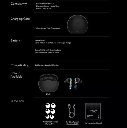 Kinera TWS Wireless Earbuds, Bluetooth V5.0, Hybrid ANC (-35dB), IPX4, Hand-Painted