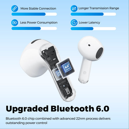 SoundPEATS Air6 HS — Semi-In-Ear Earbuds, LDAC Hi-Res, Bluetooth 6.0, 45-Hour Battery (White)