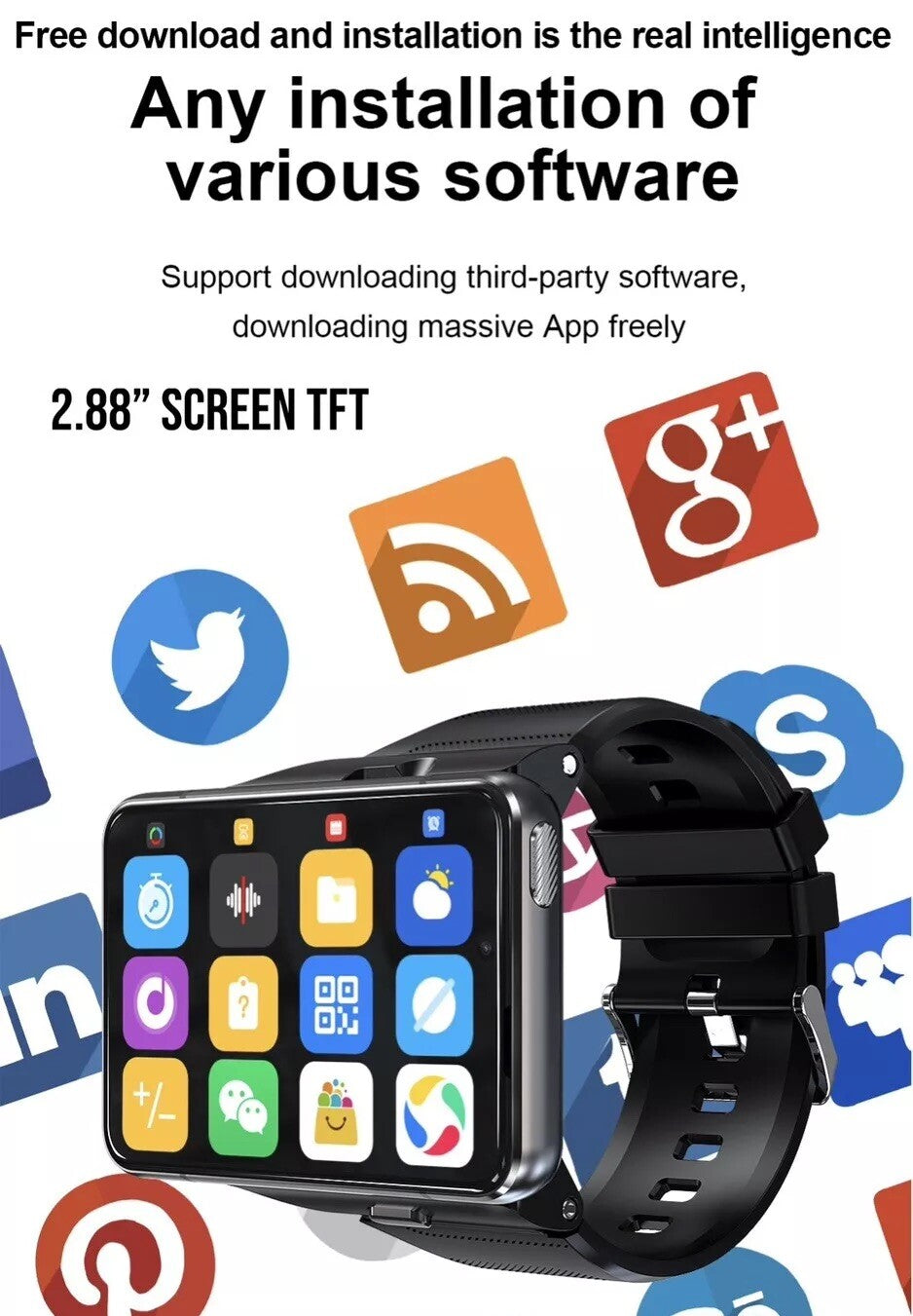 4G SMARTWATCH 2.88" Touch Screen  Android 9.0 5MP/13MP Cameras,Wristwatch 4+64GB (BLACK) USA