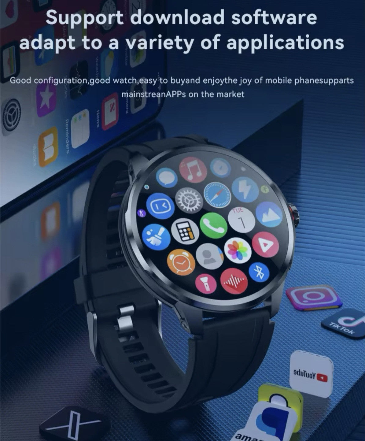 1.95" AMOLED 4G SMARTWATCH Phone Rotating Camera 8G+128GB,Android,GPS,NFC,1100mAh