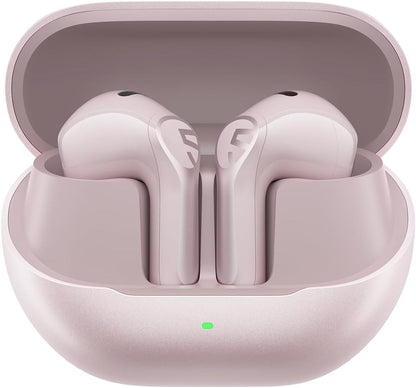 Pink Air6 HS earbuds resting in the open pink charging case