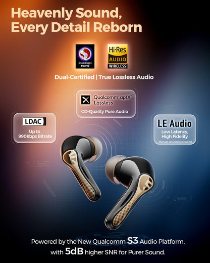 SoundPEATS Air5 Pro Plus Wireless Earbuds ANC Hi-Res Audio XMEMS aptX Lossless