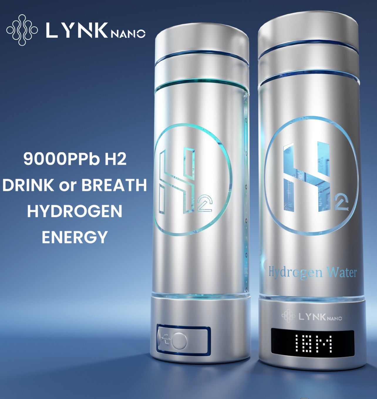 H2 PORTABLE 9000PPb DIGITAL SCREEN 2 in 1 Healthy Hydrogen Drink Cup + Inhaler