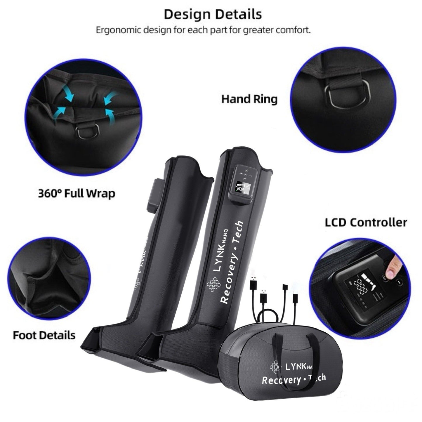 2 Cordless FULL Leg Compression Massager Circulation & Pain Relief, Rechargeable