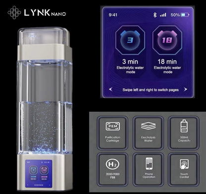 10000PPb H2 Portable TOUCH SCREEN healthy Hydrogen Water Bottle + Inhaler + App