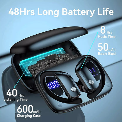 Wireless Earbuds, Bluetooth 5.3, 48hrs, LED Display, IPX8 SPORT