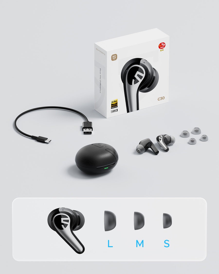 SOUNDPEATS C30 Wireless Earbuds -52dB Hybrid ANC Bluetooth 6.0 Headphones Hi-Res