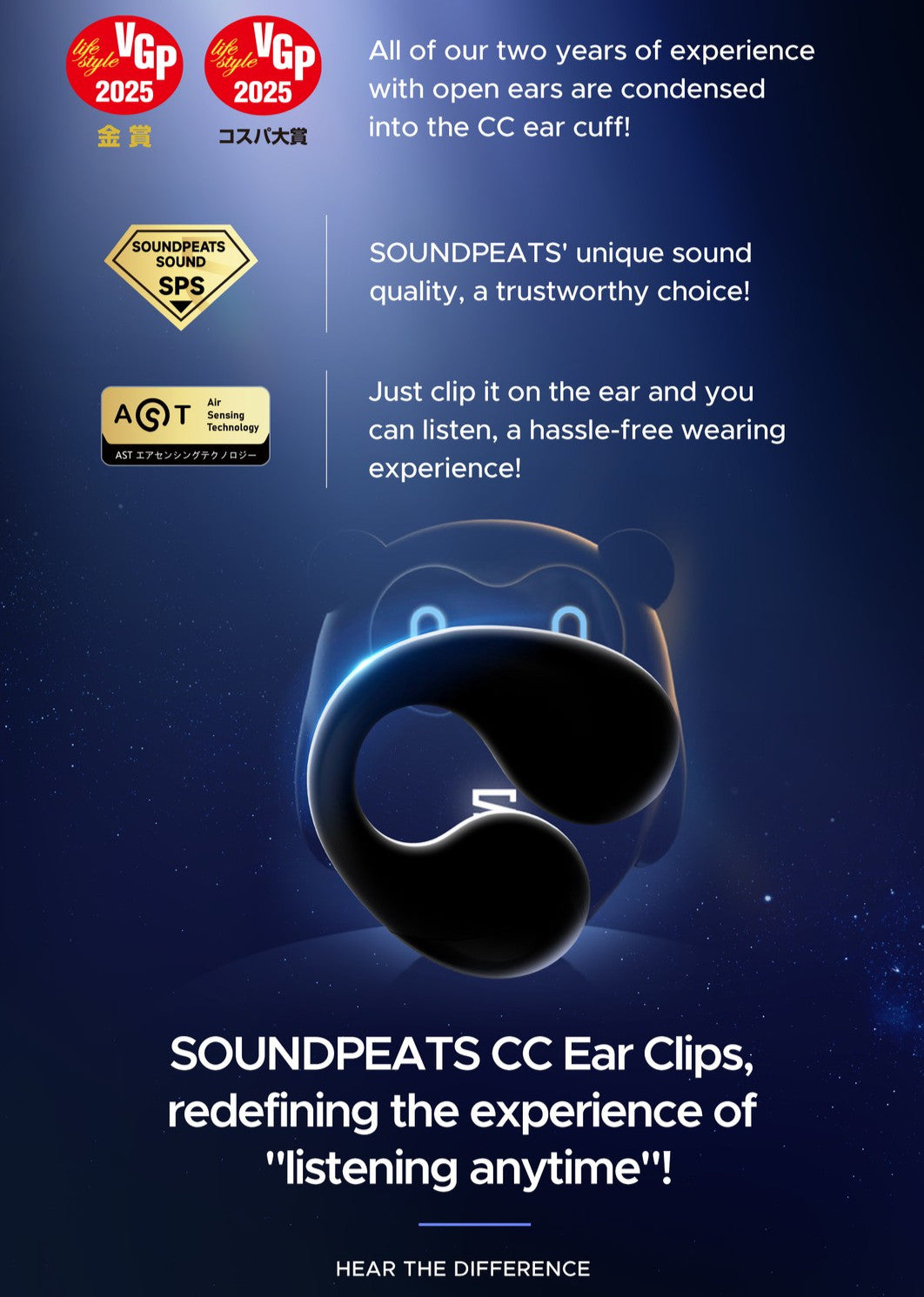 SoundPeats PearlClip Pro, Clip-on BT5.4 AI ENC Earbuds, 24Hrs Play Time,12mm,App