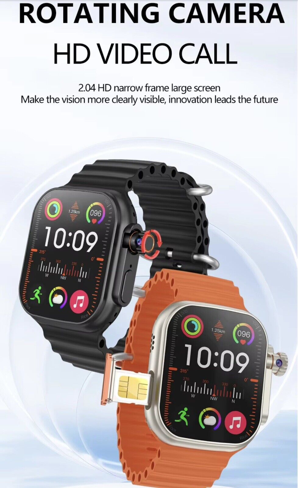 2.04" SMARTWATCH HD SCREEN 4G-64GB Android 8.1 HD Video Call, App,850mAh,ECG,USA