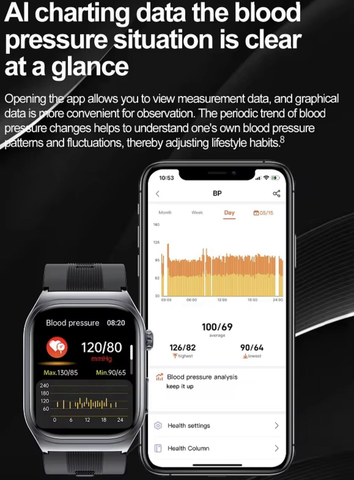 Smart Watch 2.06 AMOLED display Sport and Health,Blood Pressure Airbag Removable