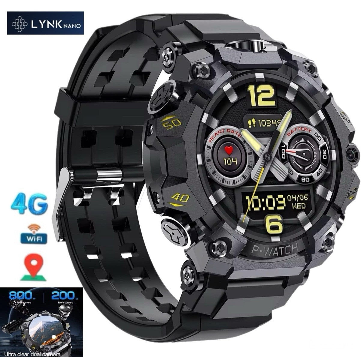 Smart Watch 4G Sim Card Dual Cameras Amoled Screen 4+64G GPS Video Call,1150 mAh
