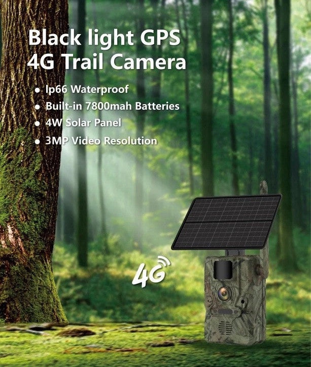 4G SOLAR GPS Hunting Security 3MP TRAIL Camera, AI 25m Detection,2-Way Audio,App