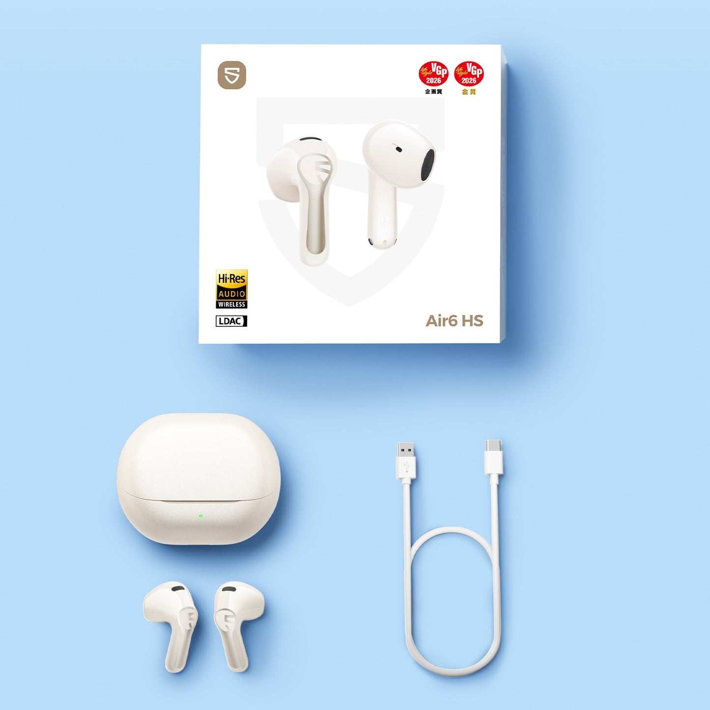 SoundPEATS Air6 HS — Semi-In-Ear Earbuds, LDAC Hi-Res, Bluetooth 6.0, 45-Hour Battery (Beige)