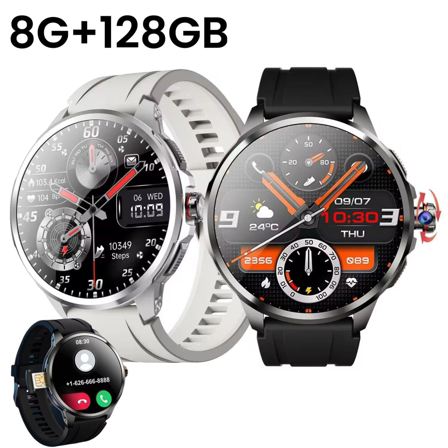 1.95" AMOLED 4G SMARTWATCH Phone Rotating Camera 8G+128GB,Android,GPS,NFC,1100mAh