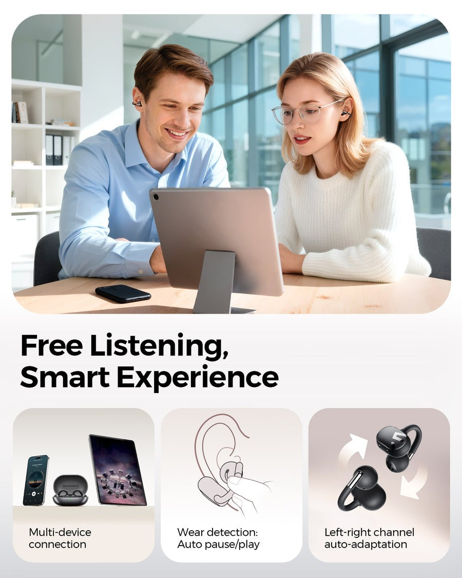 SoundPEATS Clip 1 Open Ear Earbuds 12mm Dolby Audio Comfortable & Secure Clip-on